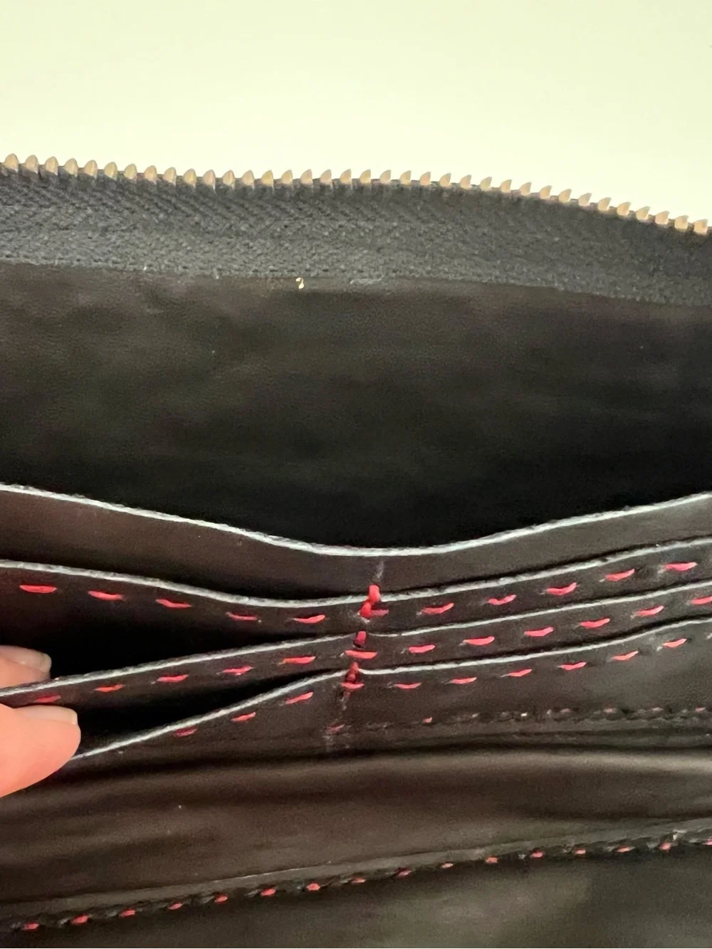 PRANEE Black Leather Wristlet with Multicolor Embroidered Panel